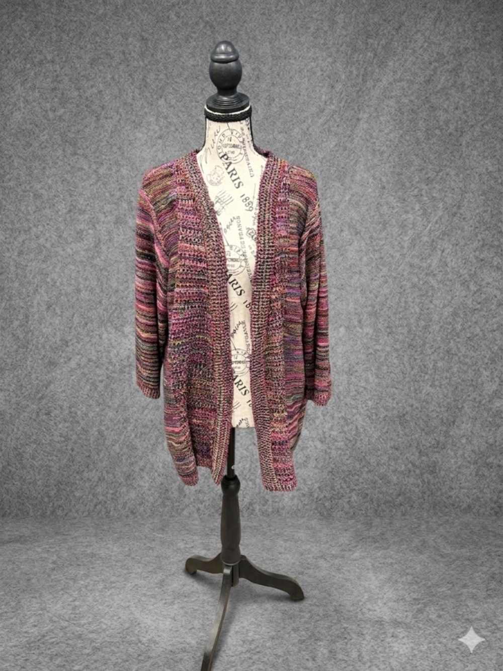 Avenue Plus Size 22/24 Open Front Multi-Color SpaceDye Knit Cardigan Sweater USA